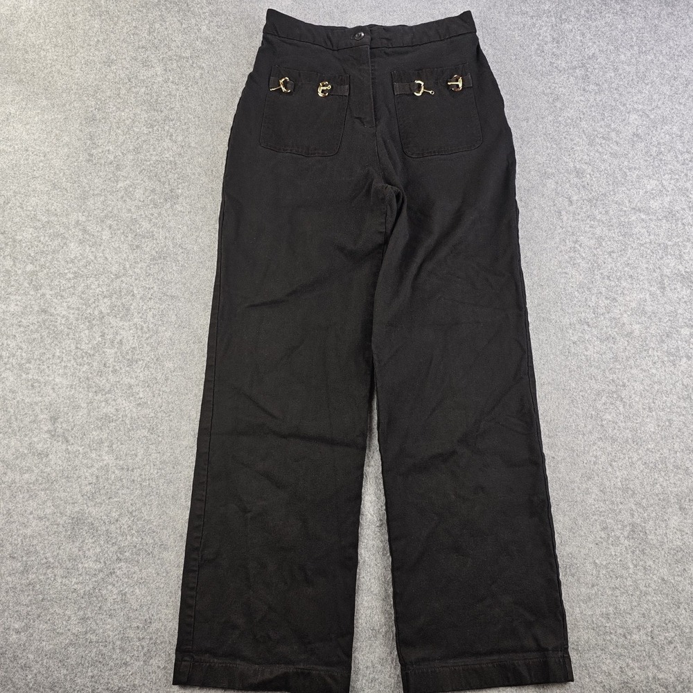 7 For All Mankind Pants Women's 2 Black Wife Leg High Rise Gold Buckle Trousers